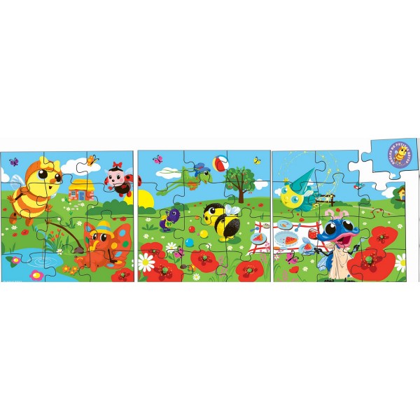 Puzzle 3 x 12 pièces en bois : Drôles de petites bêtes - Vilac-5436