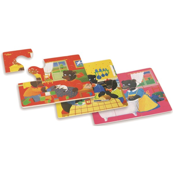 Puzzle 4 x 6 pièces en bois : Petit ours brun : La maison - Vilac-6018
