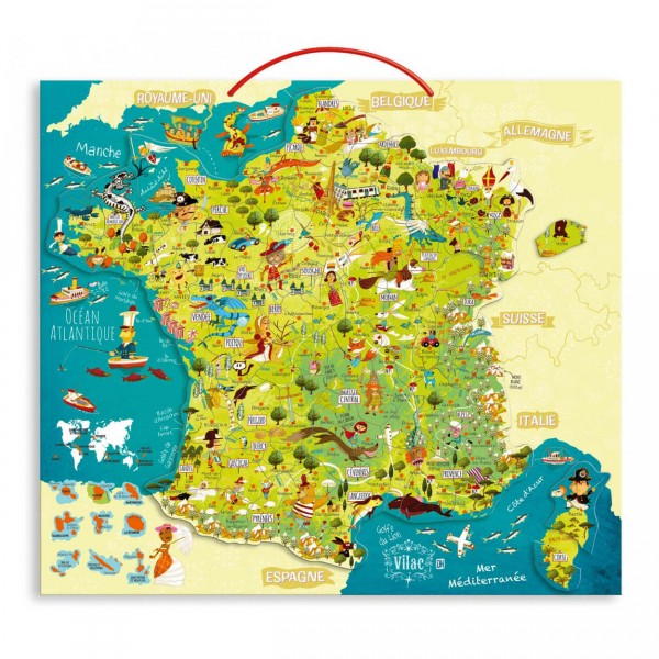 Puzzle 93 pièces magnétique en bois : Carte des merveilles de France - Vilac-2725