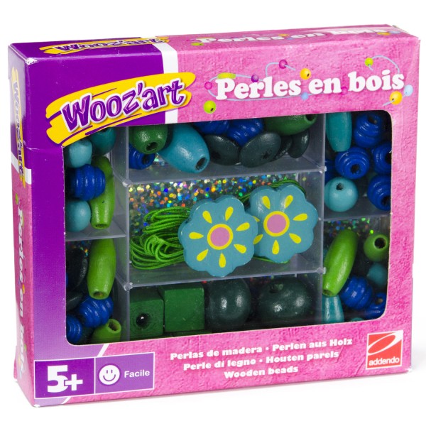 Perles en bois : Perles vertes et bleues - Woozart-TAL05026-3