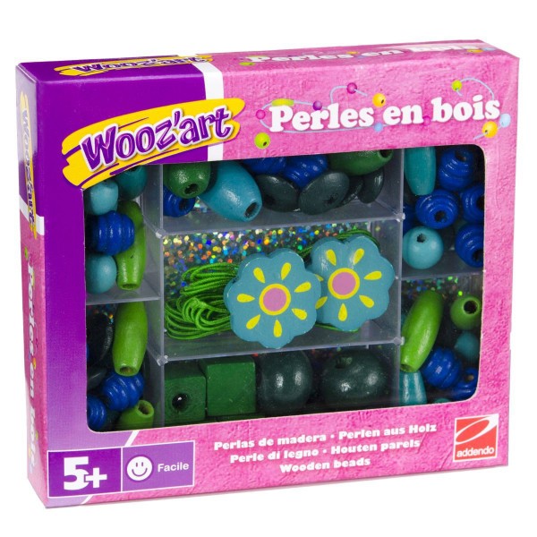 Coffret de perles colorées en bois : bleues et vertes - WoozArt-WOZF5026-1