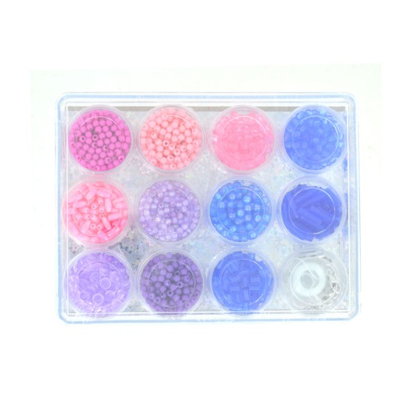 Coffret de Perles colorées en plastique : Bleu, violet, rose - Woozart-WOZF5086-3