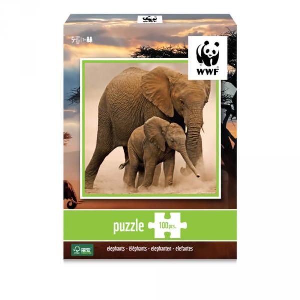 Puzzle 100 pièces : Eléphants  - WWF-57952