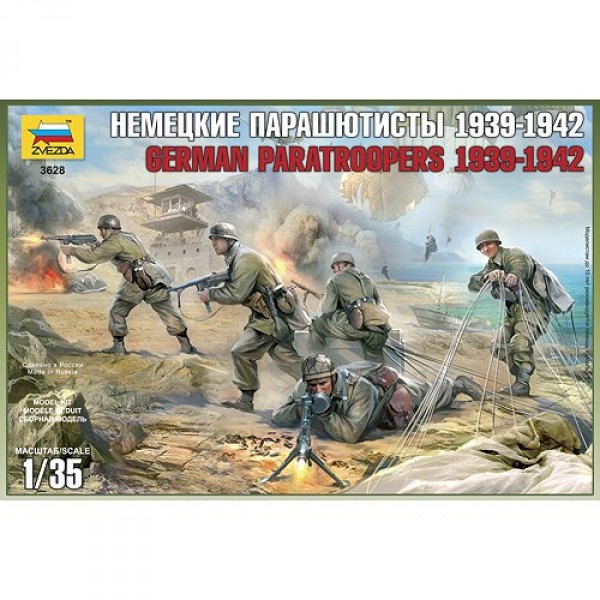 Figurines 2ème Guerre Mondiale : Parachutistes allemands : Crète 1941 - Zvezda-3628