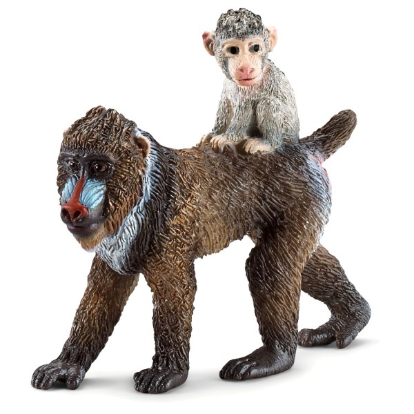 Figurine singe : Mandrill femelle avec son bébé - Schleich-14716