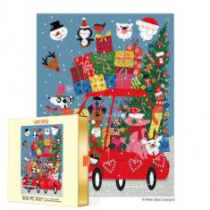 500-teiliges Weihnachtspuzzle: Festliches und lustiges Auto