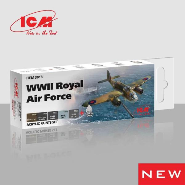 Peintures acryliques pour Royal Air Force WWII  - 6 x 12 ml - ICM-3018