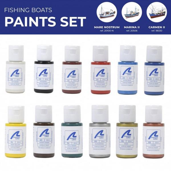 Set de 12 peintures pour maquette bateaux de Pêche - Artesania-277PACK3
