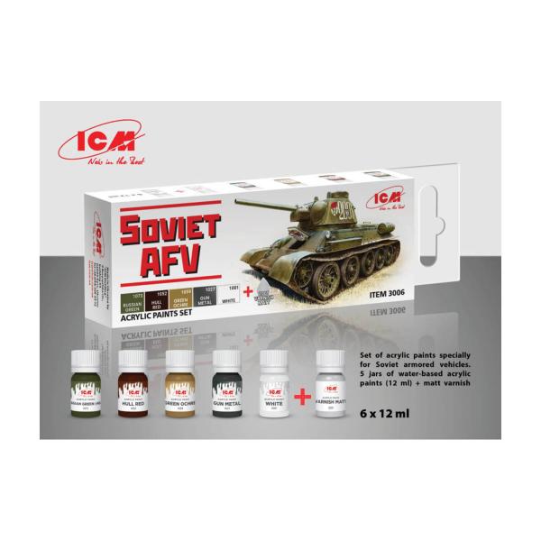 Peintures acryliques pour maquette Soviet AFV  - 6 x 12 ml - ICM-3006