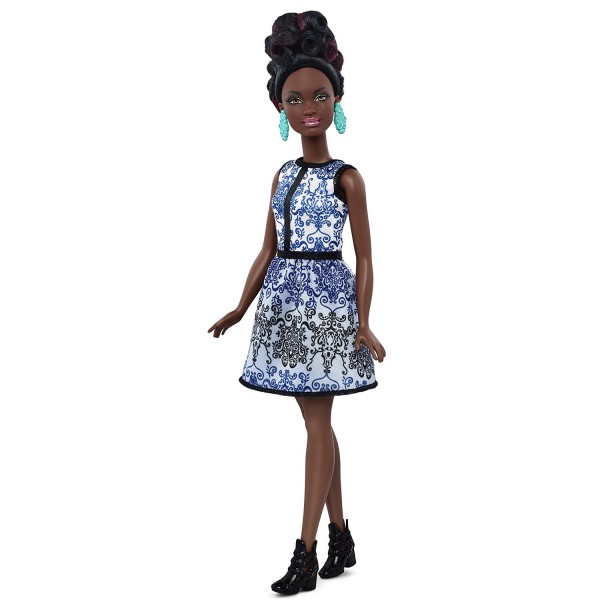 Poupée Barbie Fashionistas : Robe brocard bleue et noire - Mattel-DGY54-DMF27