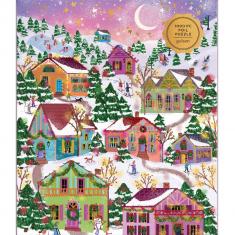 Rompecabezas de 1000 piezas: Pueblo de Snowy Peaks