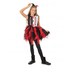 Déguisement arlequin avec froufrou noir, rouge - Fille