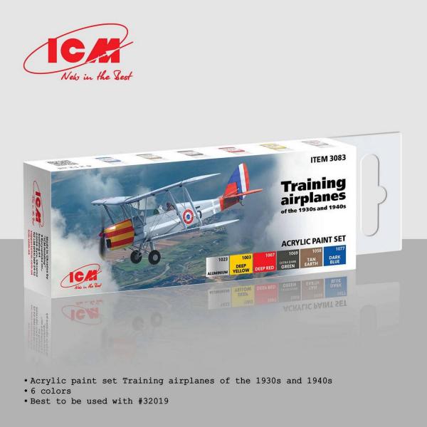 Set de peintures acryliques pour avions d'entraînement des années 1930 / 1940 - ICM-3083