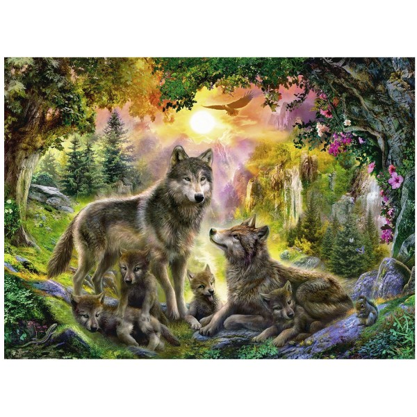 Puzzle de 500 piezas: Familia de lobos al amanecer - Ravensburger-14745