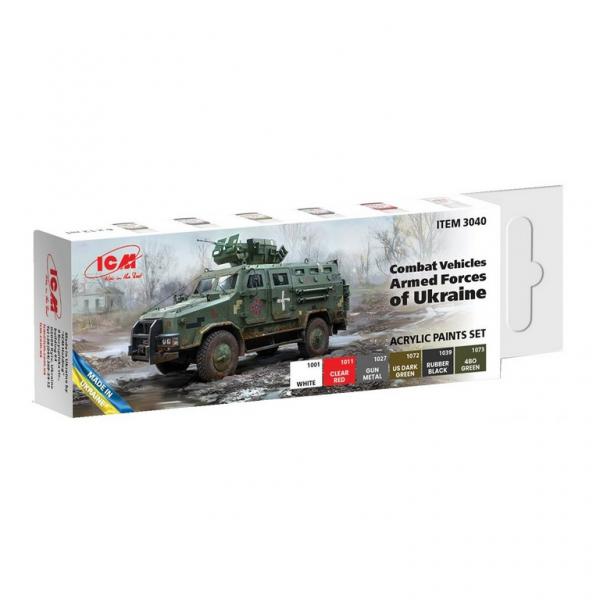 Peintures acryliques pour véhicules de combat des Forces armées ukrainiennes - 6 x 12 ml - ICM-3040