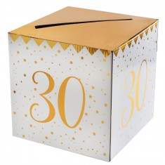 Tirelire 30 ans Joyeux Anniversaire Blanc et Or