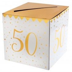 Tirelire 50 ans Joyeux Anniversaire Blanc et Or