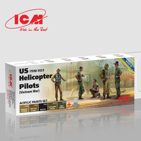 Peintures acryliques pour Pilotes d'hélicoptères américains - Guerre du Vitenam - 6 x 12 ml - ICM-3023