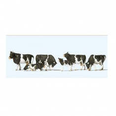 Modélisme HO : Figurines : Set de 6 vaches noires et blanches