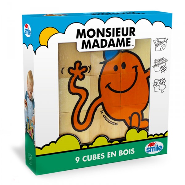 Cubes Monsieur Madame : 9 cubes en bois - AbySmile-SMIBOI002