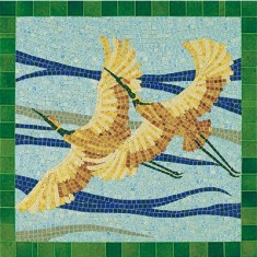 Glasiertes Keramikmosaik: Vögel