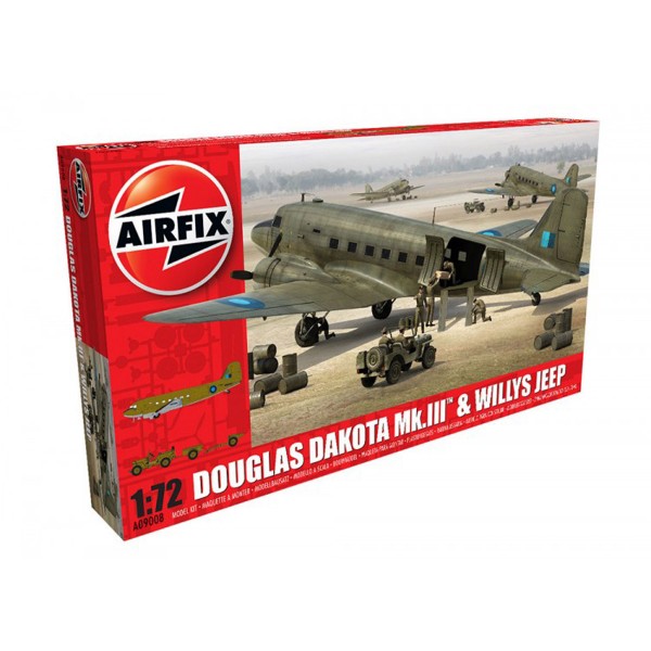 Maquette avion et véhichule militaires : Douglas Dakota MkIII et Jeep Willys - Airfix-09008