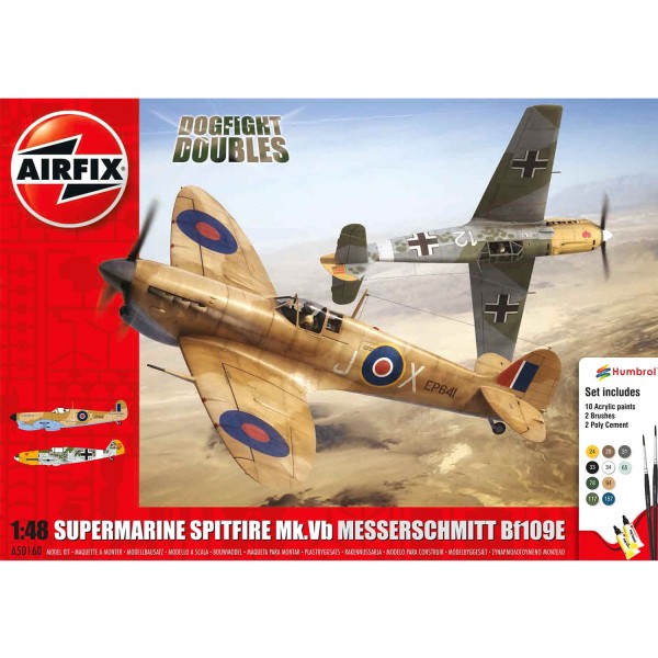 Maquettes avions : Dogfight Doubles Gift Set : Supermarine Spitfire MkVb vs Messerschmitt Bf109E - Airfix-50160