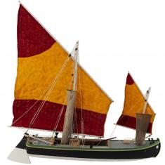 Holzmodellschiff: Bragozzo aus der venezianischen Lagune