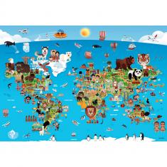 Puzzle 260 pièces : Carte du monde de dessin animé 