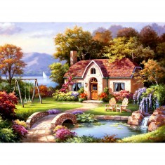 1500 pieces puzzle: Cottage with small stone bridge, Sung Kim