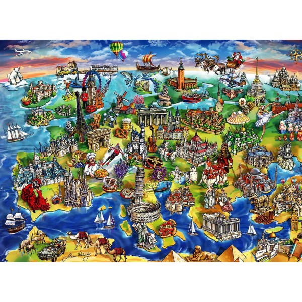 1500 pieces puzzle: European world map - Anatolian-ANA4557