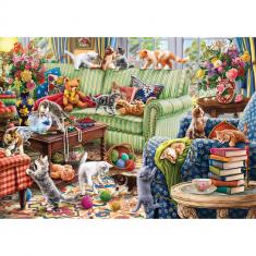 1500-teiliges Puzzle: Kätzchen im Wohnzimmer