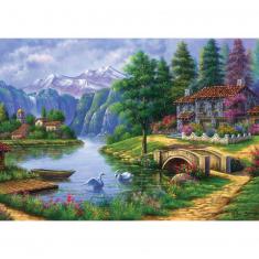 1500-teiliges Puzzle: Village By Lake