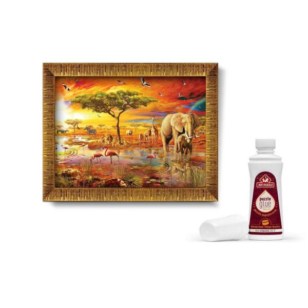 Coffret : Cadre, Colle et Puzzle 1000 pièces :  Les Rois de la Savane - ArtPuzzle-5695