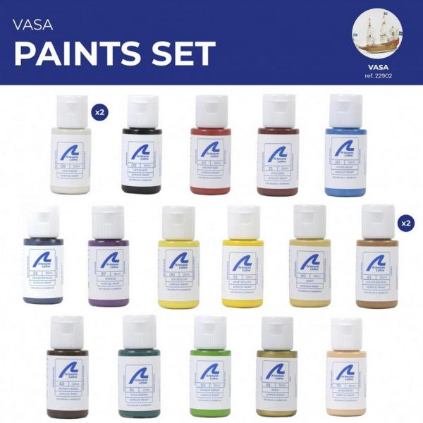 Set de 18 peintures pour Maquettes Navire de Guerre Suédois Vasa - Artesania-277PACK10