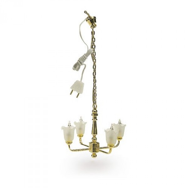 Accessoires pour maison de poupées : Eclairage : Lampe plafond 4 tulipes - Artesania-12784