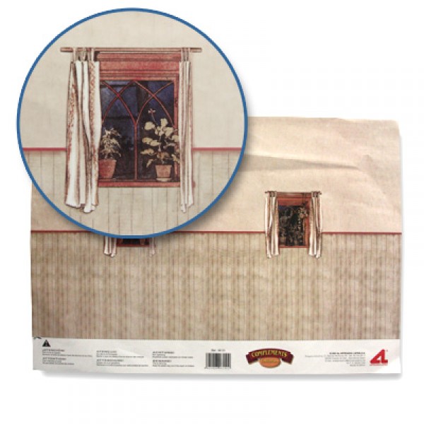 Accessoires pour maison de poupées : Murs et sols : Papier trompe-l'oeil avec fenêtres et lambris - Artesania-06151