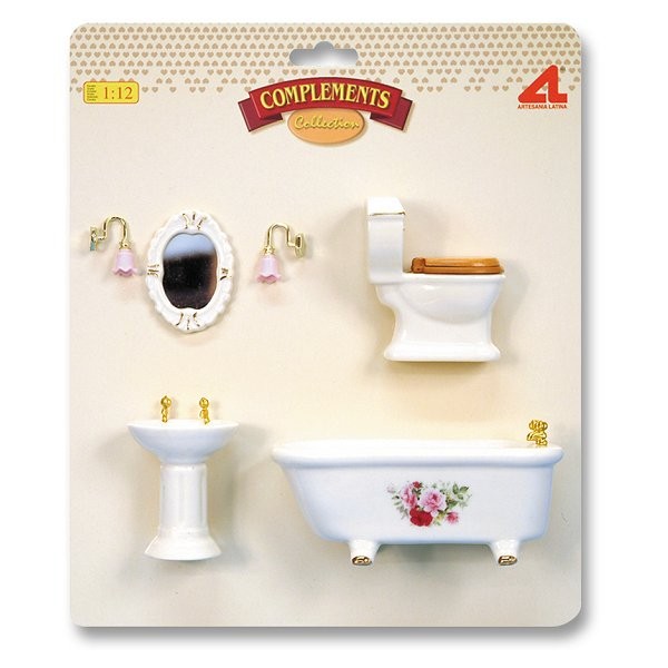 Accessoires pour maison de poupées : Mobilier pièce par pièce : Ensemble sanitaire et miroir - Artesania-10866