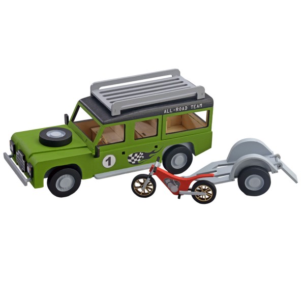 Maquette en bois : SUV avec remorque et moto - Artesania-30521
