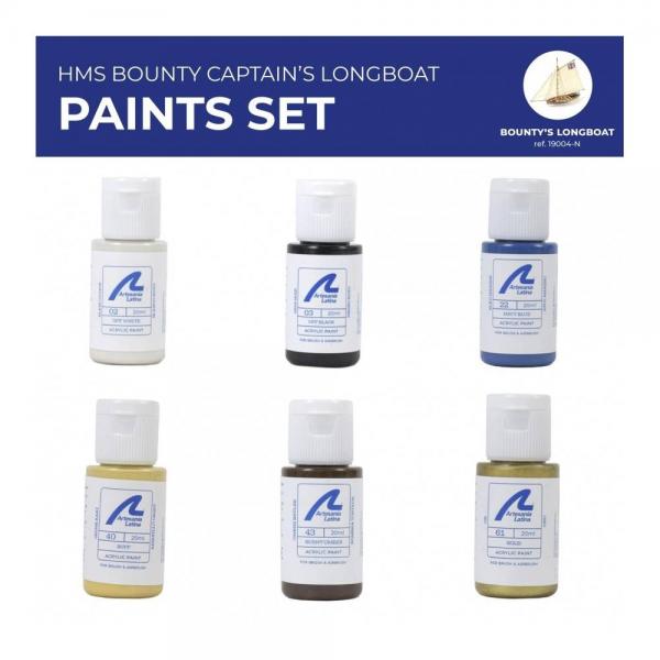 Set de 6 peintures pour maquette Canot Auxiliaire HMS Bounty -Jolly Boat - Artesania-277PACK26