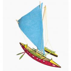 Maquette bateau en bois : Canoë Hawaïen avec voile Nalu