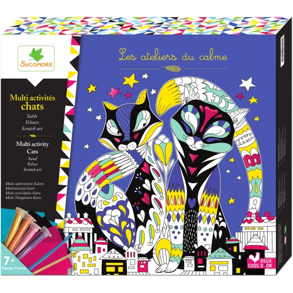 Coffret Lovely Box : Coffret multi activités scratch art, sable, velours : Chats - Sycomore-CREH600