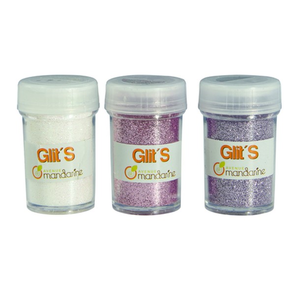 Set pots de paillettes Glit's : Blanc, rose, violet - 42665 O