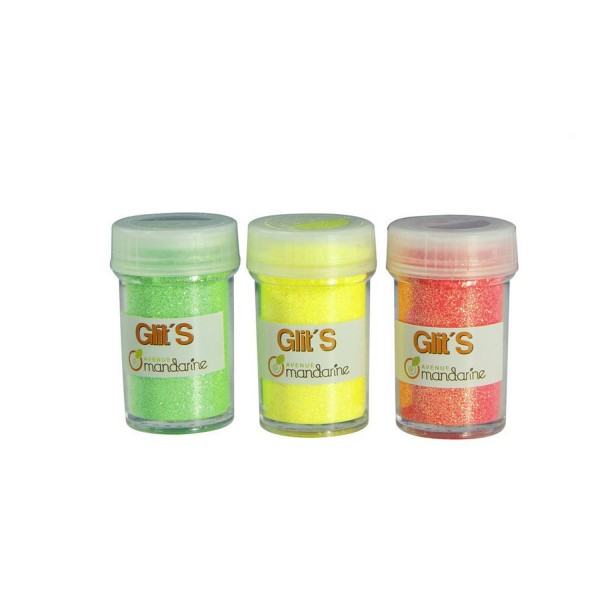 Pots de paillettes Glit's Fluo : Vert, jaune, orange - 42668 O