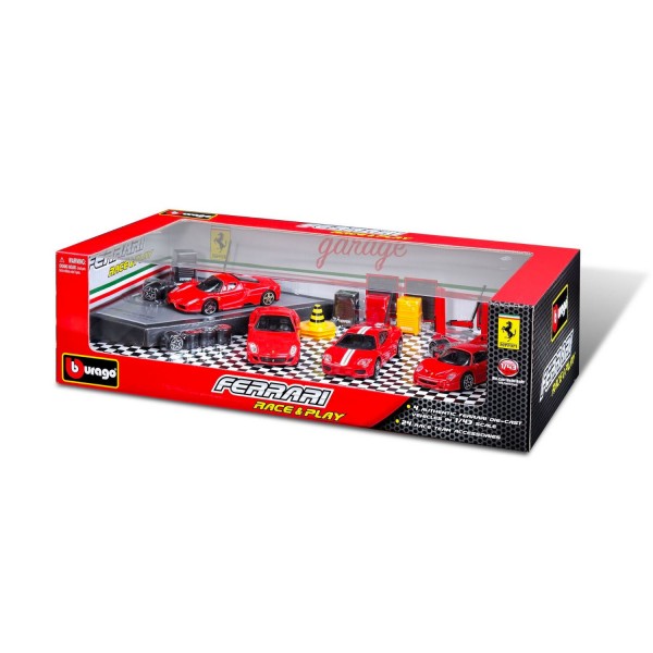 Ensemble de modèles réduits de voitures de sport : Ferrari Race and play - BBurago-31214