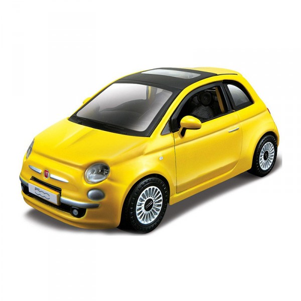 Maquette voiture : Metal Kit : Fiat 500 2007 Jaune - BBurago-45110-45120