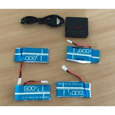 Combo 4 Lipo 1S 3.7V 600mAh + Chargeur USB