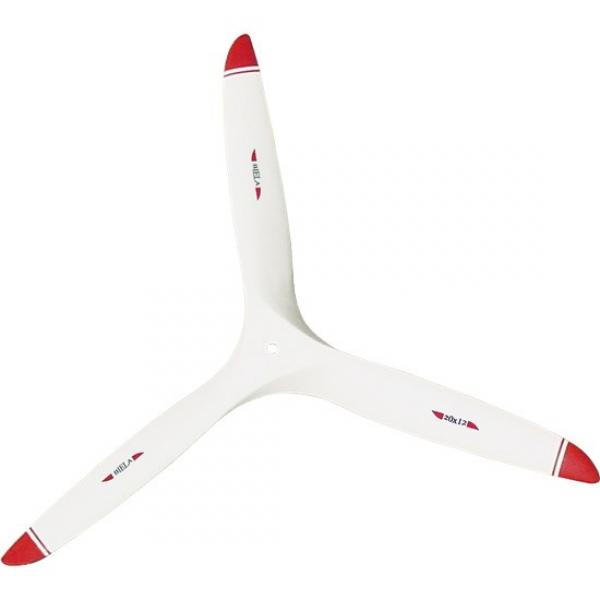 Hélice maquette Tripales Blanche pointes rouges 20x10 Biela (50cc) - BIE-3BL20x10-BR