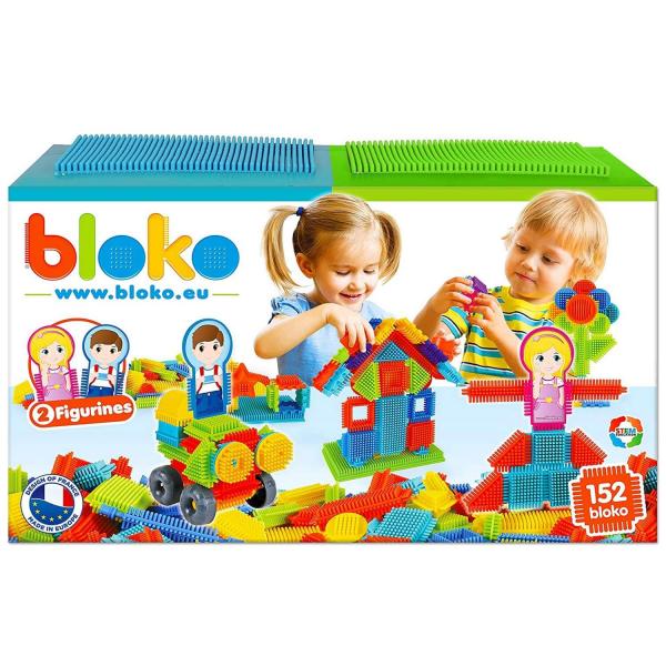Coffret Jeu de construction Bloko : 150 BLOKO avec 2 Plaques de Jeu et 2 Figurines Famille - Bloko-503625
