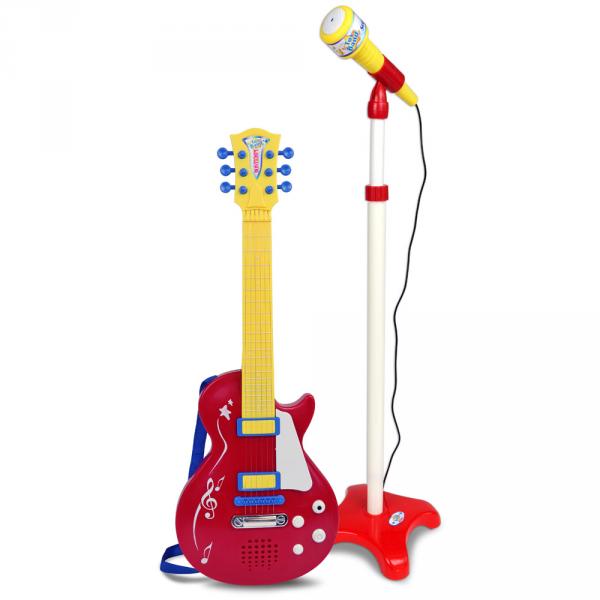 Guitare rock électronique et micro rouge et jaune - Bontempi-245832